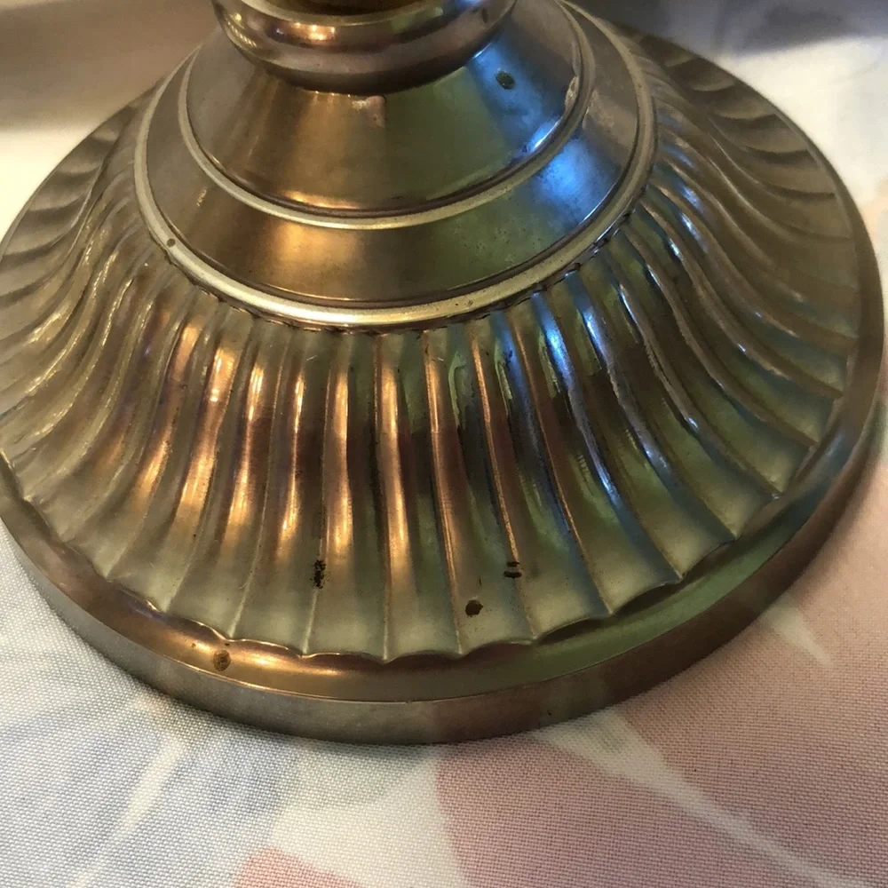 Vintage Iridescent Glass and Silvertone Brass 13”Candlesticks made India